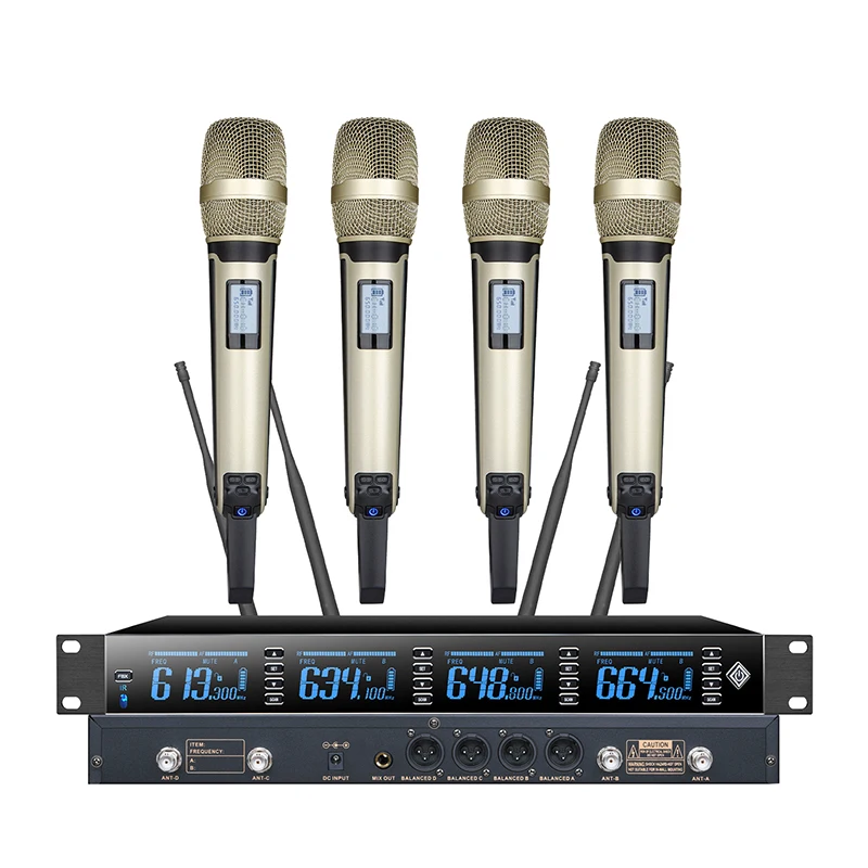 Professional UR9014 4 Channel Wireless Microphone Handheld Conference Microphones Real UHF Stage