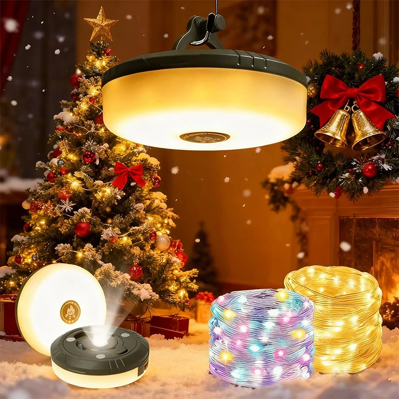 

Гирлянда для кемпинга 10 м, 2-в-1 RGB и теплые USB-огнища, 8 режимов освещения, перезаряжаемая лампа для палатки, скручивающаяся за 30 секунд, портативная, компактная