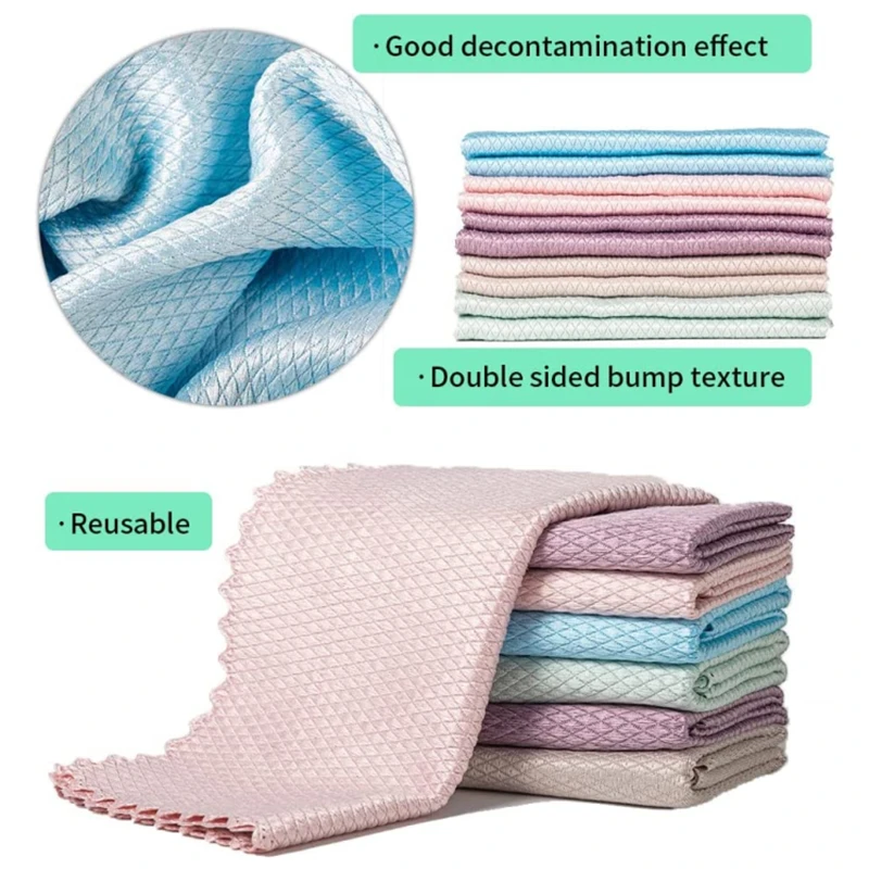 10-1PC Microfiber Washing Dish Cloth Cleaning Towel Super Absorbable Window Glass Cleaning Cloth Kitchen Anti-grease Wiping Rags