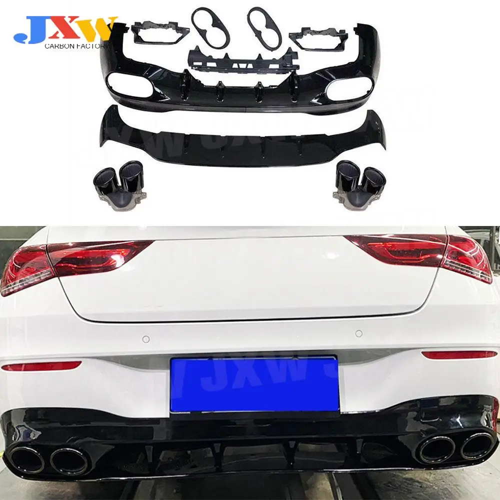 PP Car Rear Diffuser Bumper Lip Spoiler With Exhaust For Mercedes Benz W118 C118  CLA180 CLA200 CLA250 CLA35 CLA45 AMG 2020 2021