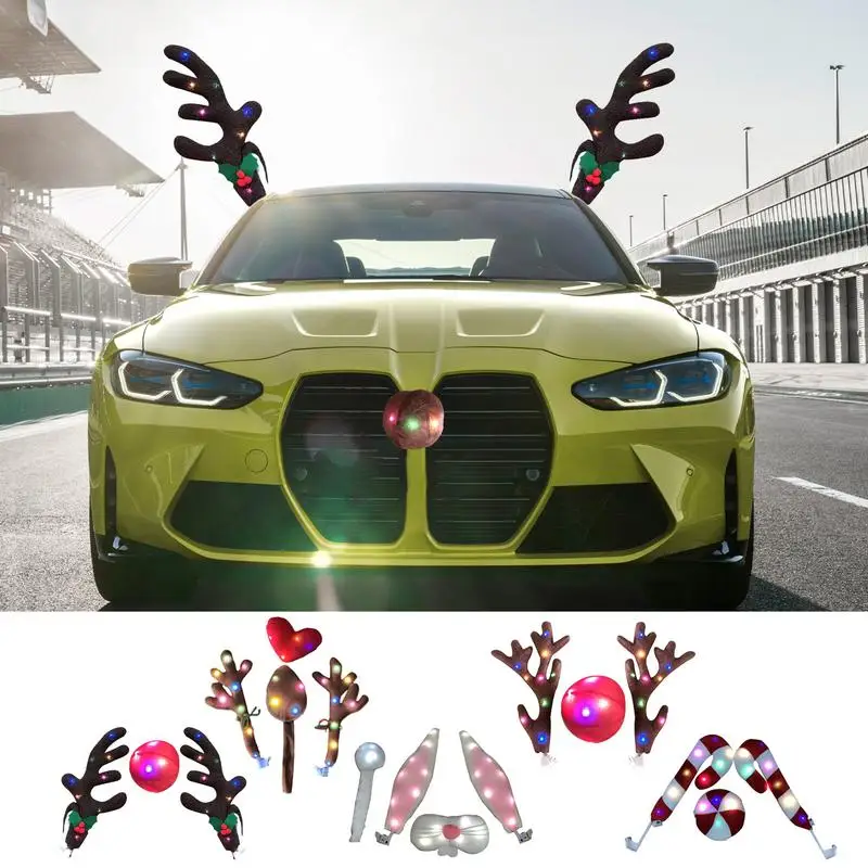 LED Glowing Antlers Christmas Car Decoration Auto Truck Costume Reindeer Deer Antlers For Vehicle Truck SUV Car Accessories