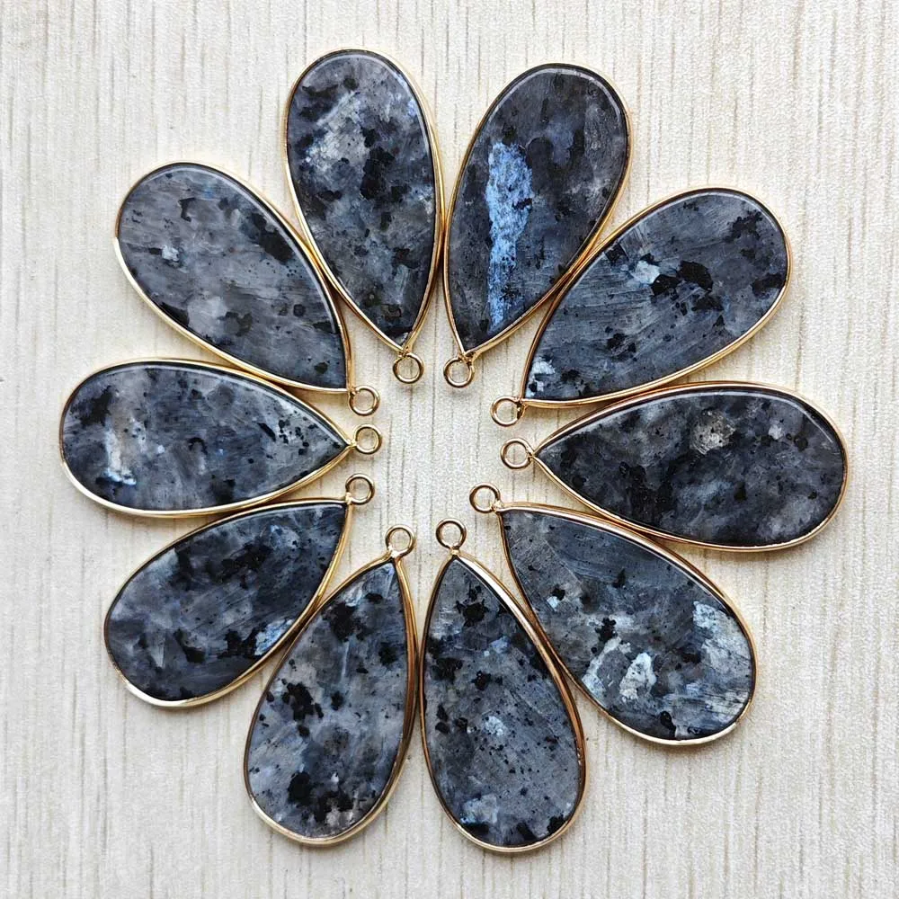 

Fashion natural spectrolite stone section water drop gold color connector pendants for bracelets necklace making wholesale 10pcs