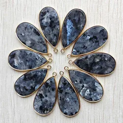 Colgantes de conector de color dorado con forma de gota de agua, sección de piedra de espectrolita natural a la moda para pulseras, fabricación de collares, venta al por mayor, 10 Uds.