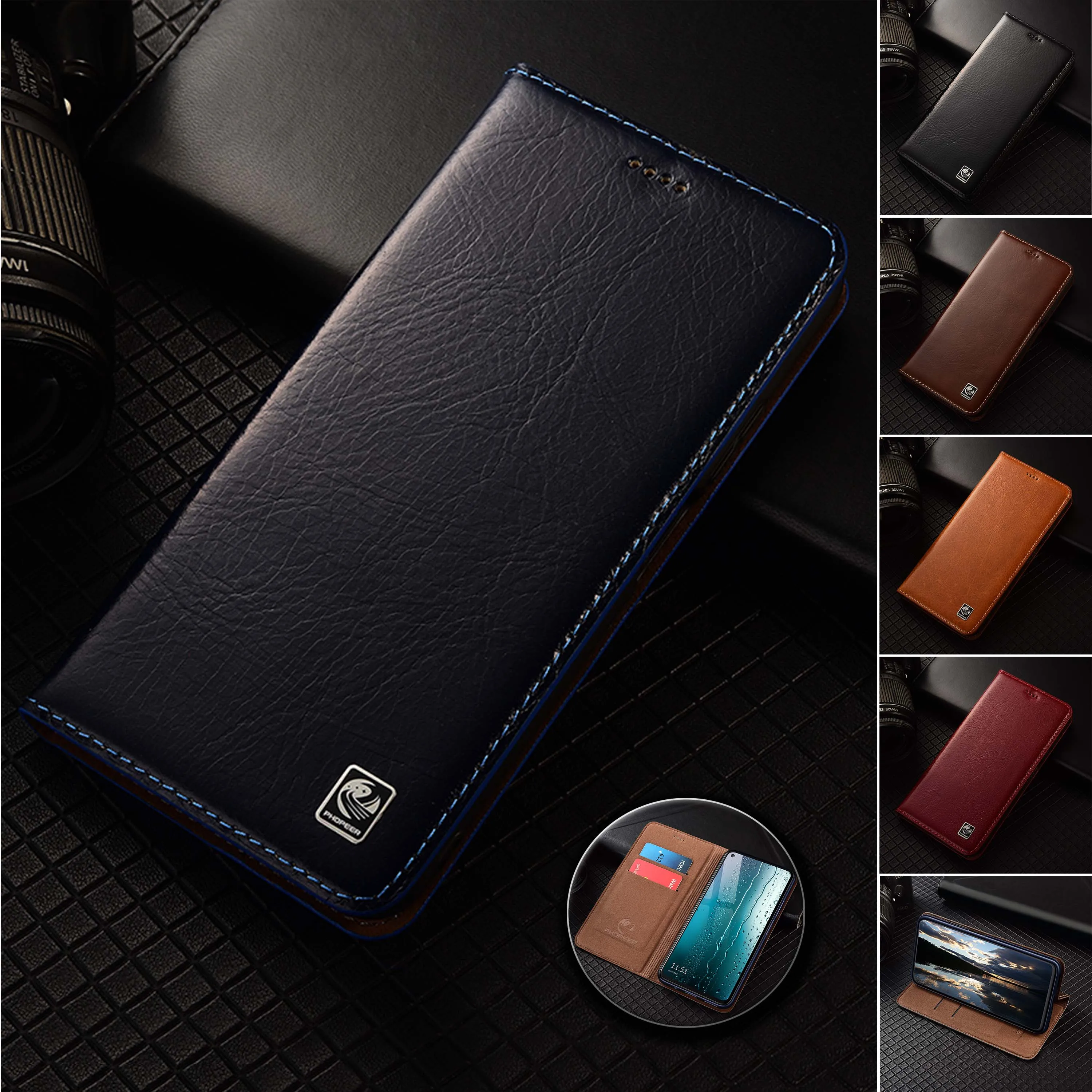 

For Realme 11 12 13 14 14T 15 4G 5G Pro Plus Shuirui Series Pattern Genuine Leather Wallet Flip Phone Case Cowhide Scratch-Proof