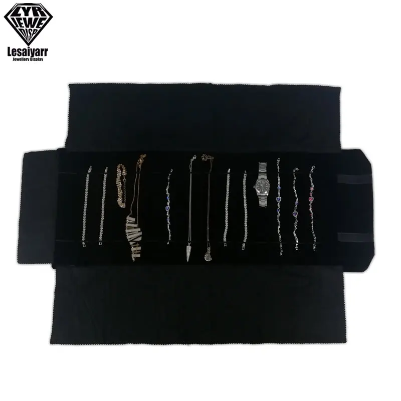 Luxury Velvet Chain Jewelry Storage Roll Bag Pendant Necklace Organizer Pouch Watch Bracelet Display Holder Travel Case Portable