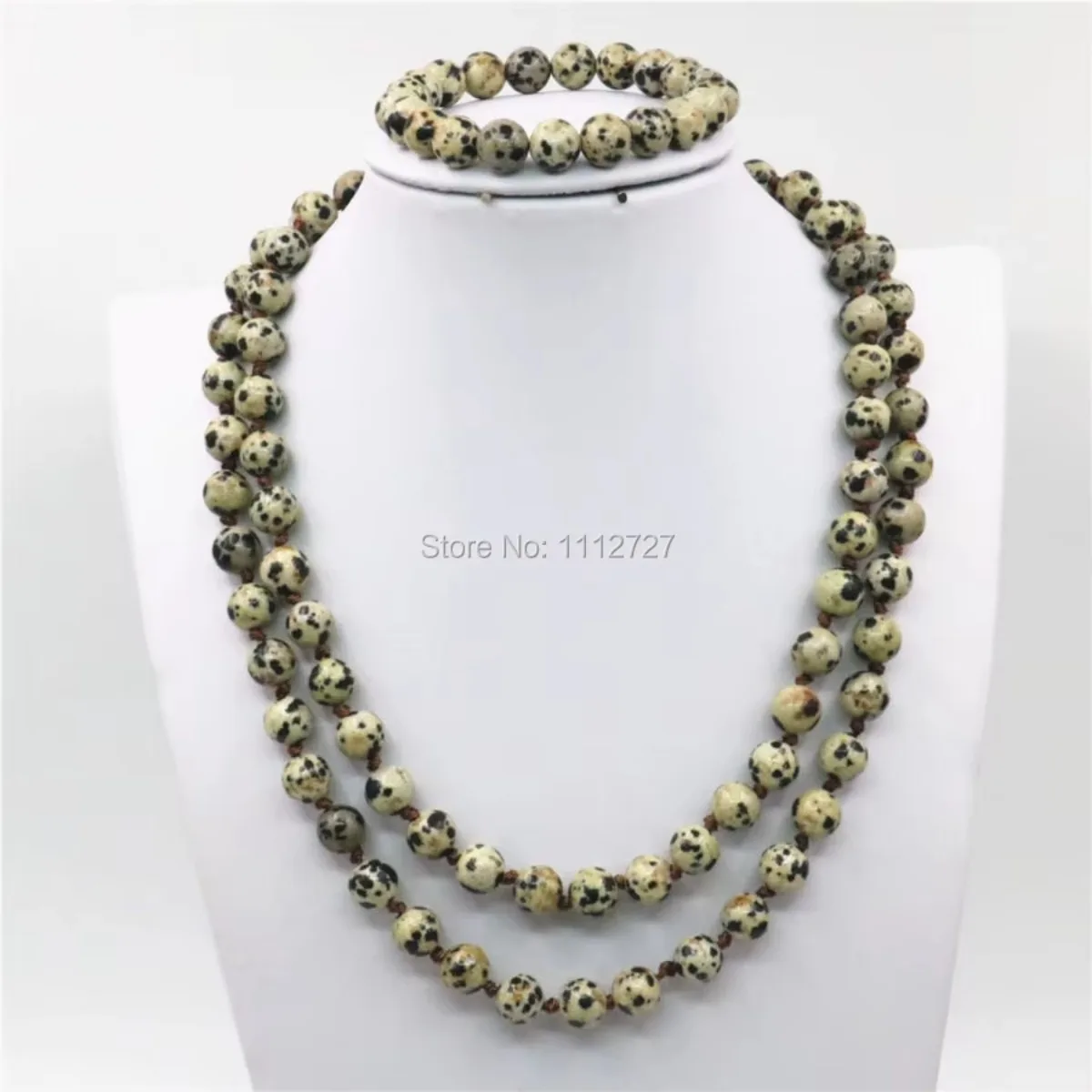 

8mm Natural Spot Round Beads Necklace Chain Bracelet Sets Women Girls Christmas Gifts Jewelry Making Stone 36inch Fitting Female