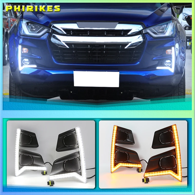 

2PCS Dynamic Yellow Turn Signal Function 12V Car DRL Lamp Dyalight LED Daytime Running Light For ISUZU D-max Dmax 2020 - 2022