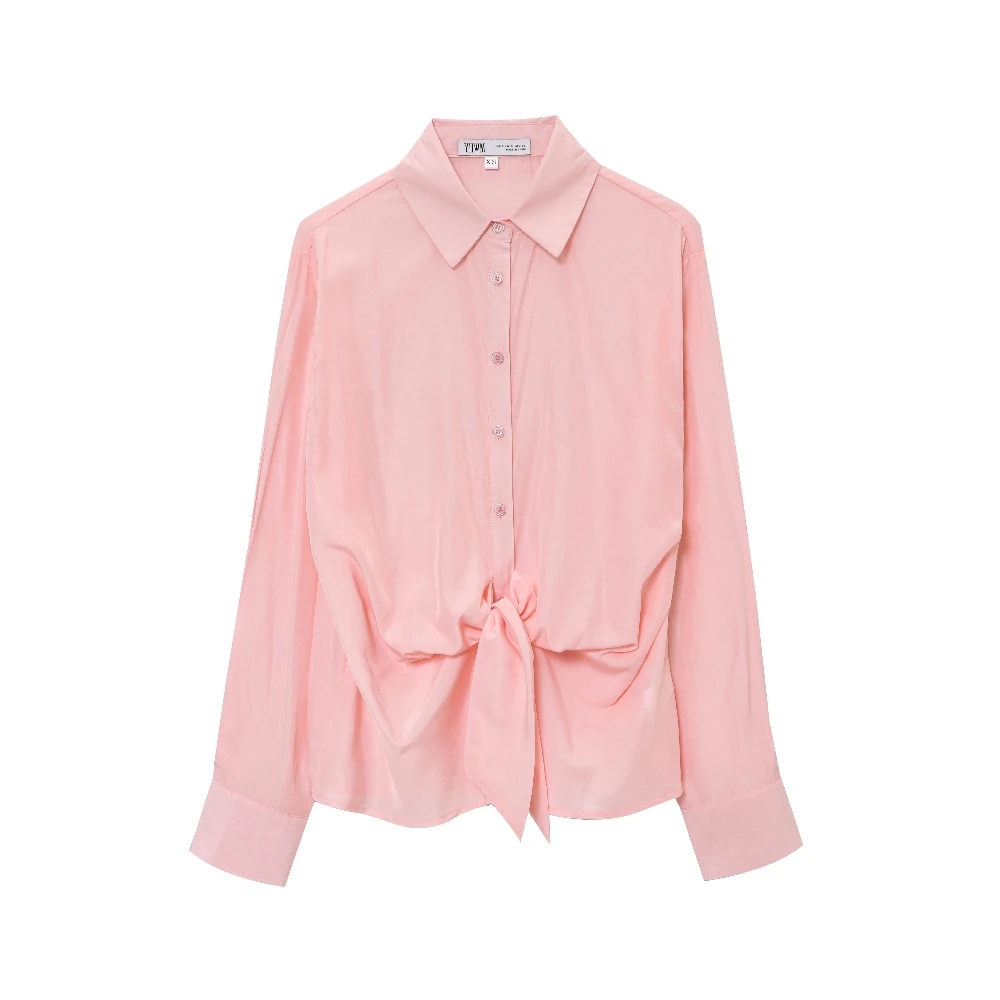 

KONDALA элегантные осенние розовые свободные рубашки, женские рубашки на пуговицах с бантом, топы, весна-лето 2024, модные повседневные праздничные рубашки для поездок на работу