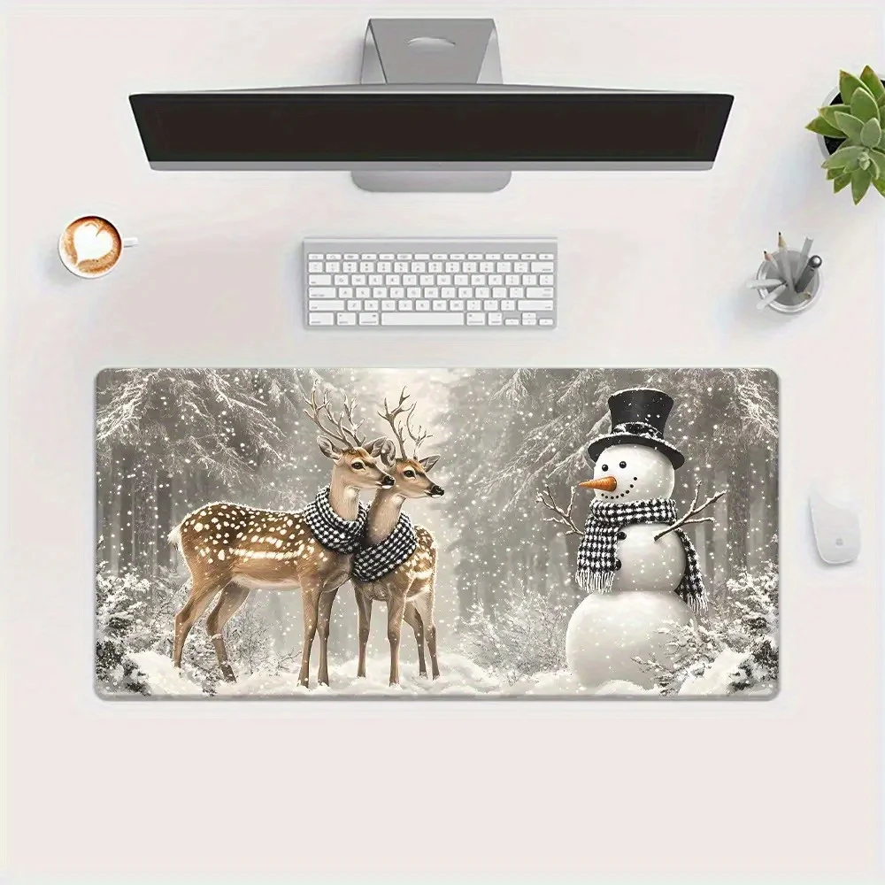 Snowman Deer Winter Scene Extended Gaming Mouse Pad Large Non-Slip Rubber Desk Mat for Office Home Setup