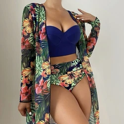 Cikini-conjunto sexy de biquíni feminino, maiô com estampa dividida de três peças, maiô feminino de verão