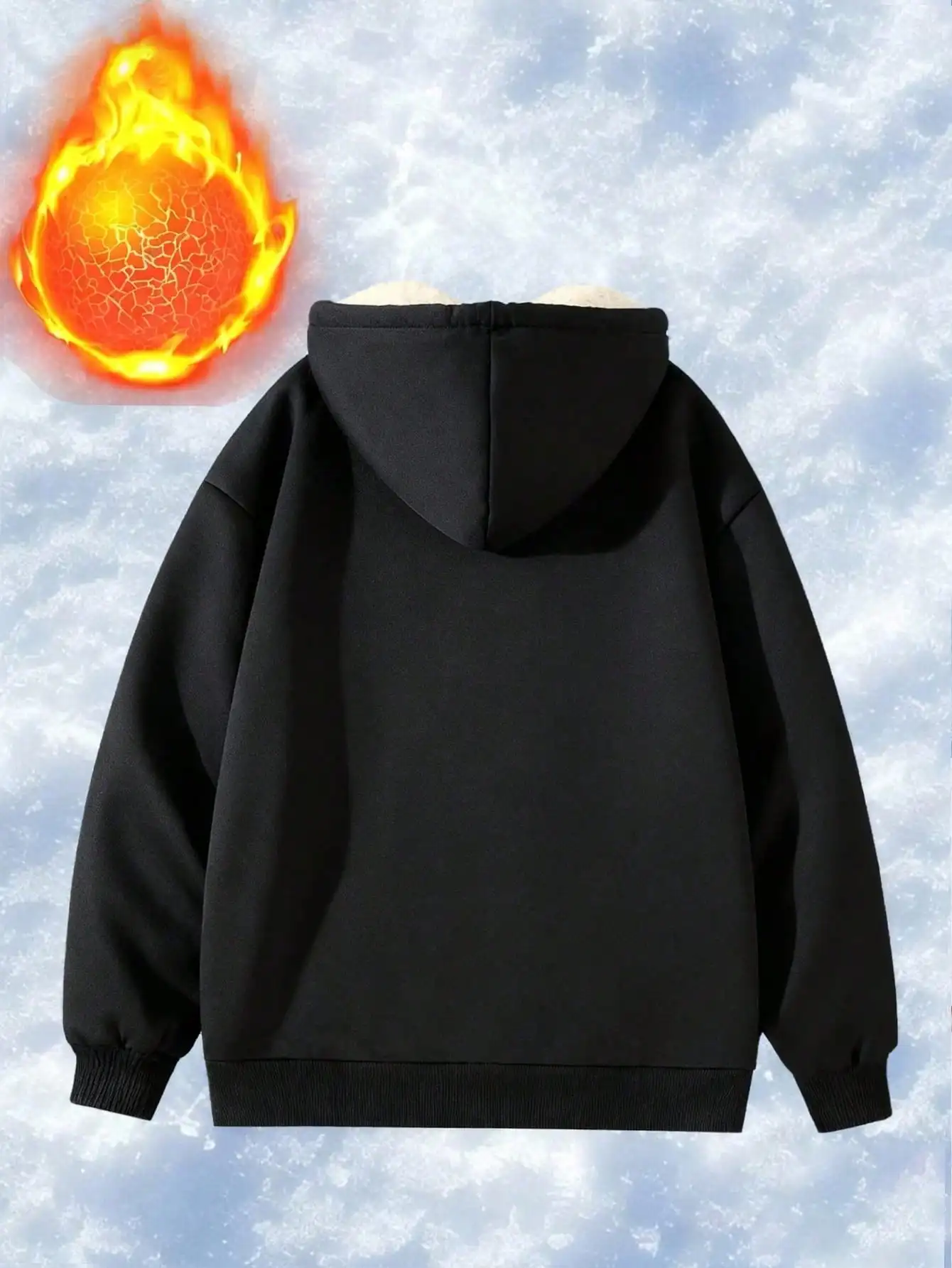 Women's Fleece-Lined Black Hoodie, Cozy Winter Pullover with Drawstring Hood & Pocket for Casual Daily Wear