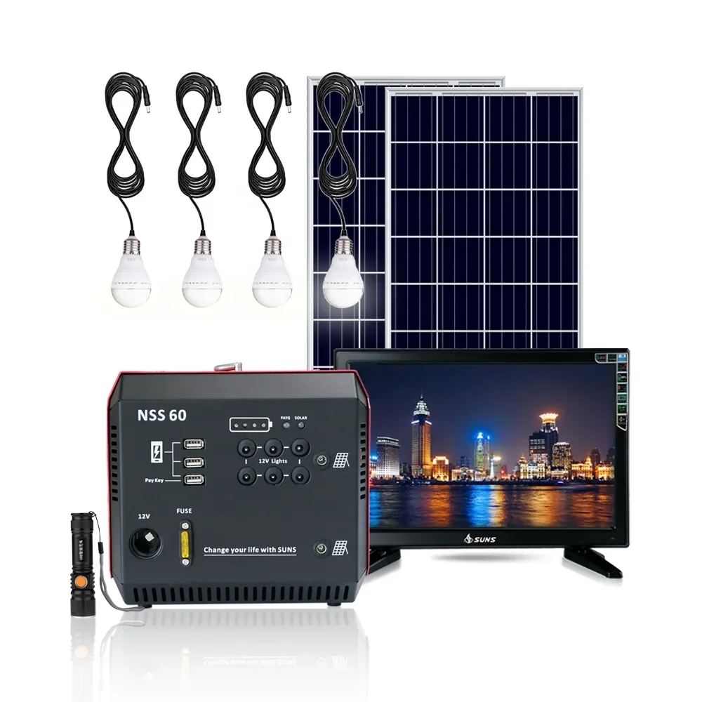 Off Grid Pay As You Go Small Solar System 60W Power With Light LED Portable Home Set For Island