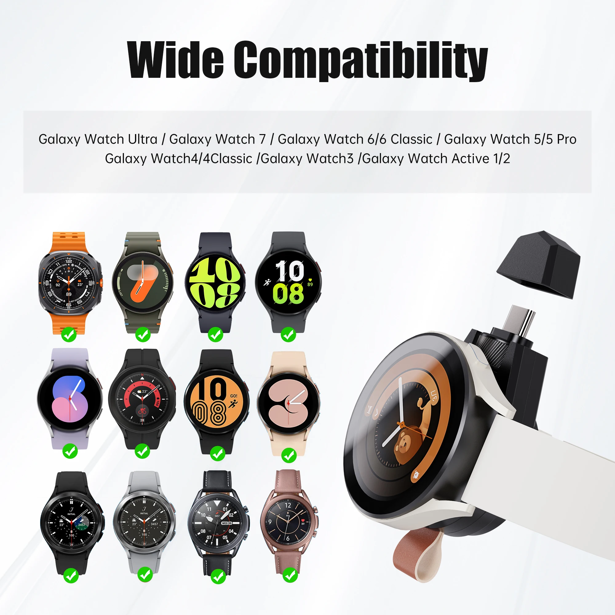 Dual Type c Magnetic Charger for Samsung Galaxy Watch Ultra/7 6/5/Pro/4/3/Active 2 Dock Charger for Watch 6/4 Classic