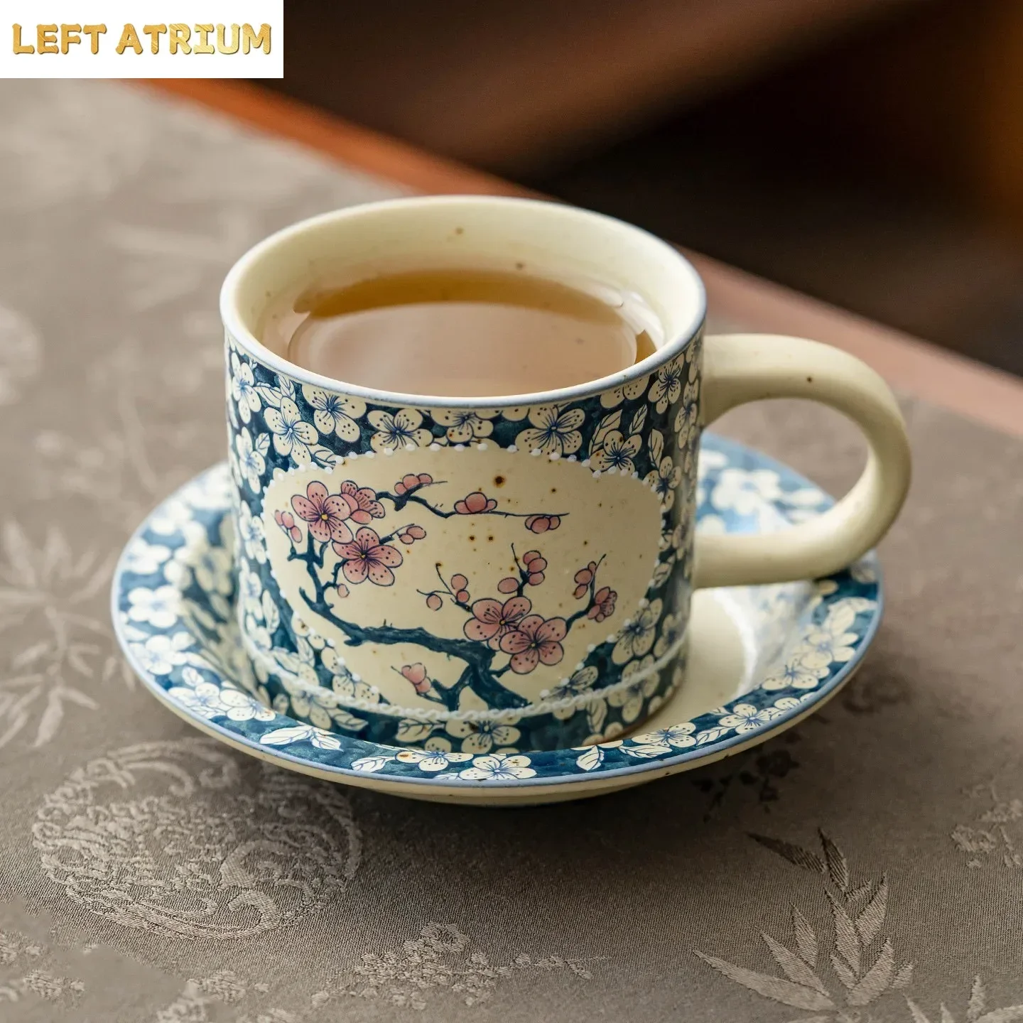 Flint Red Meilan Bamboo Chrysanthemum Ceramic Espresso Cup High-end Latte Cup Afternoon Tea Coaster Set Coffee Cup Tea Tableware