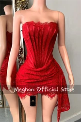 Sexy Red Strapless Short Prom Dresses For Black Girls Lace 2024 Birthday Luxury Dress Graduation Gown Homecoming Customized