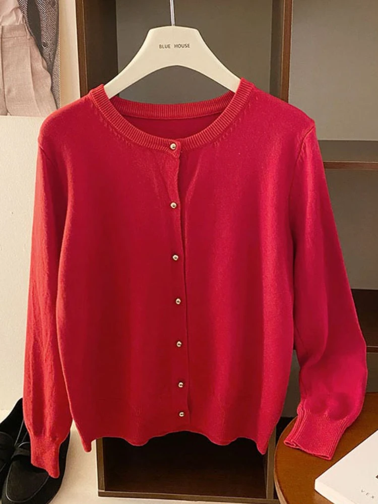 2025 Retro Single Breasted Female Casual Solid Long Sleeve Knitted Sweater Autumn Winter New Cardigan Women's Tops