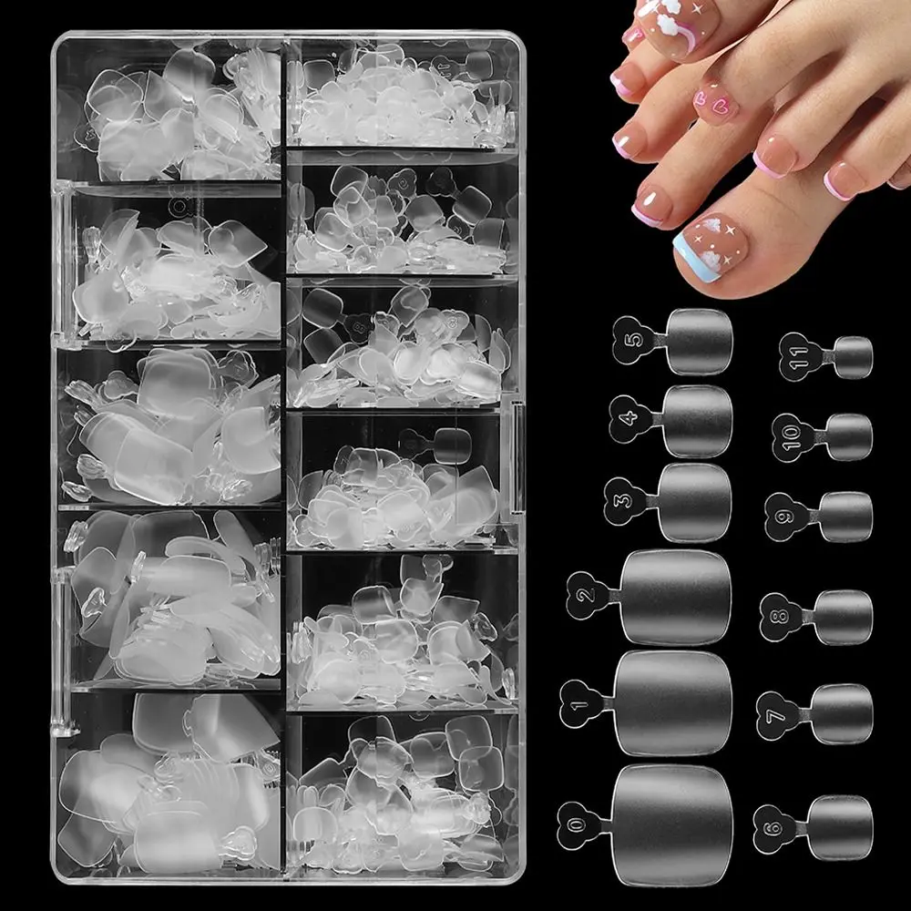 ネイルエクステンション用の偽のつま先の完全なカバー,透明な柔らかい先端,11サイズ,ネイルサロン用