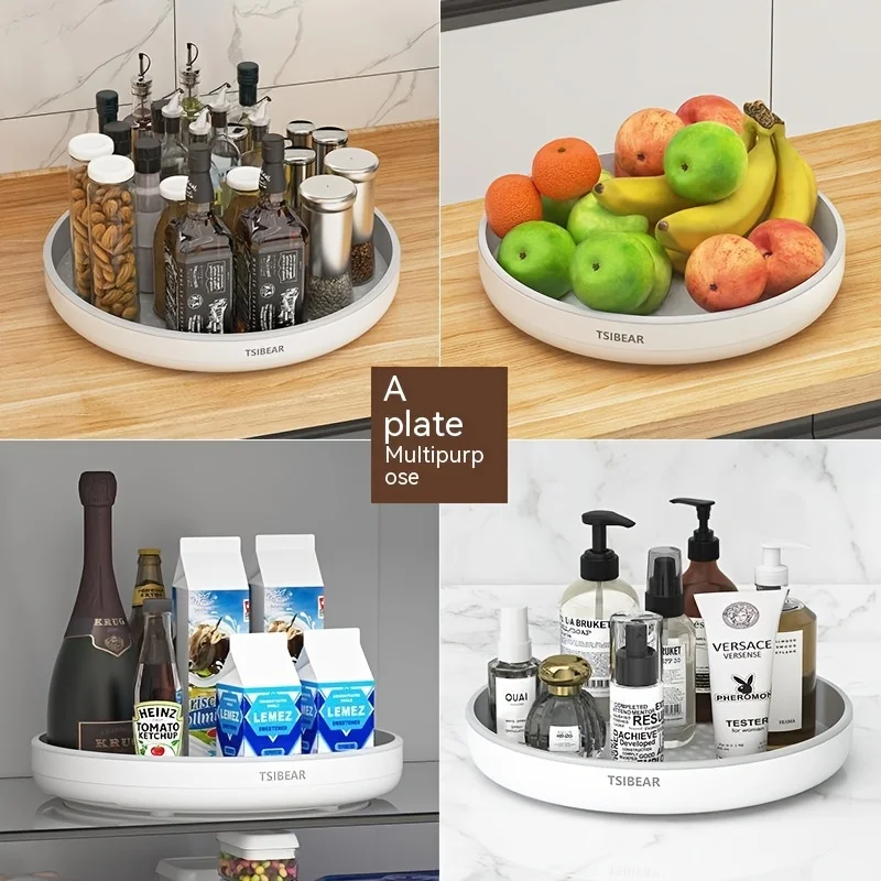 360 Degree Rotating Storage Shelf Bathroom Turntable Cabinet Non-Slip Organizer Tray Spice Round Rack Plate for Kitchen Season