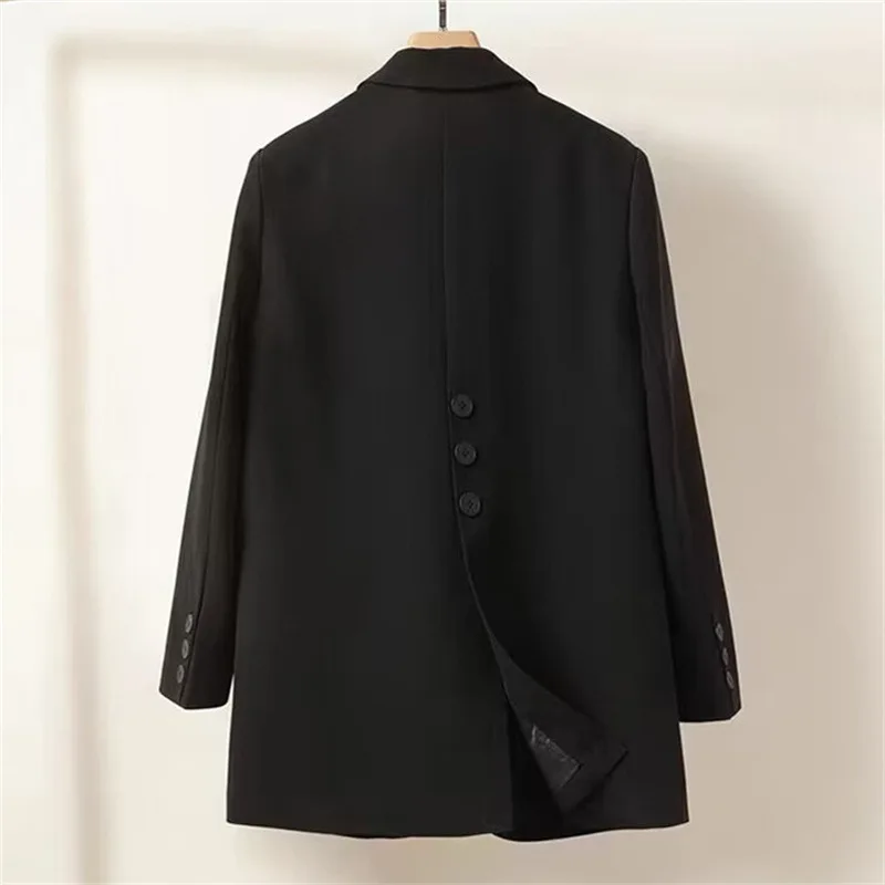 Blazer One Button Suit Jacket Pocket Long Sleeve Casual Office Lady All-match Thin Autumn Women Clothing Solid Elegant Vintage