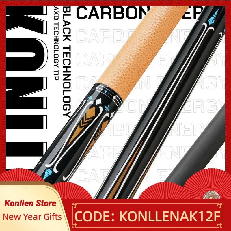 KONLLEN Billiard Carbon Fiber Pool Cue Stick 12.5mm Tip 3*8/8 Joint Pin Professional Taper Leather Grip Billar Kit with Case