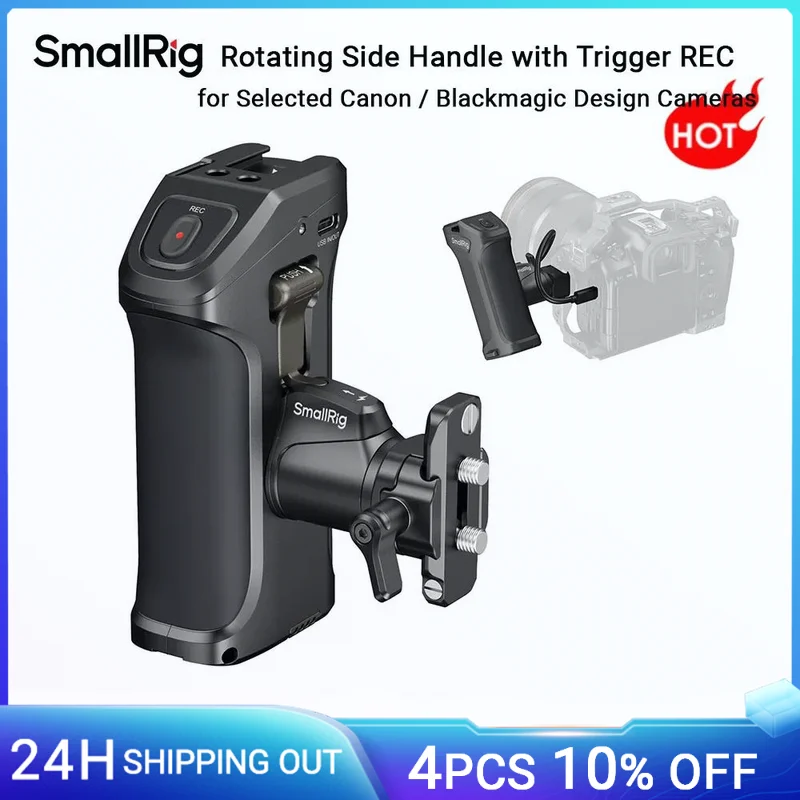 SmallRig Rotating Side Handle with Trigger REC for Canon for Blackmagic Design Cameras, Rotatable Support PD Fast Charging -5235