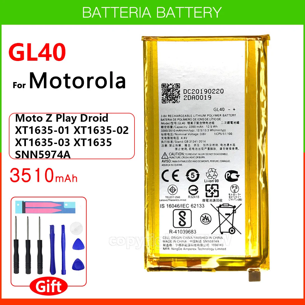 

Original Genuine Battery GL40 For Moto Z Play,XT1635-01 XT1635-02 Moto Z Play Droid XT1635 XT1635 SNN5974A 3300mAh+Track code