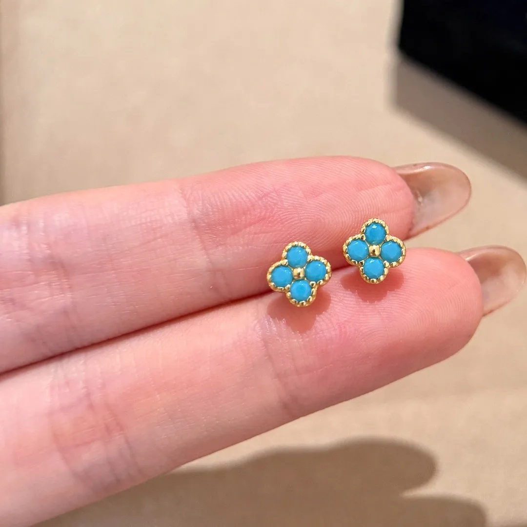

CCFJOYAS 100% 925 Sterling Silver Turquoise Zircon Flower Stud Earrings for Girl Mini Cute niche Exquisite Temperament Earrings