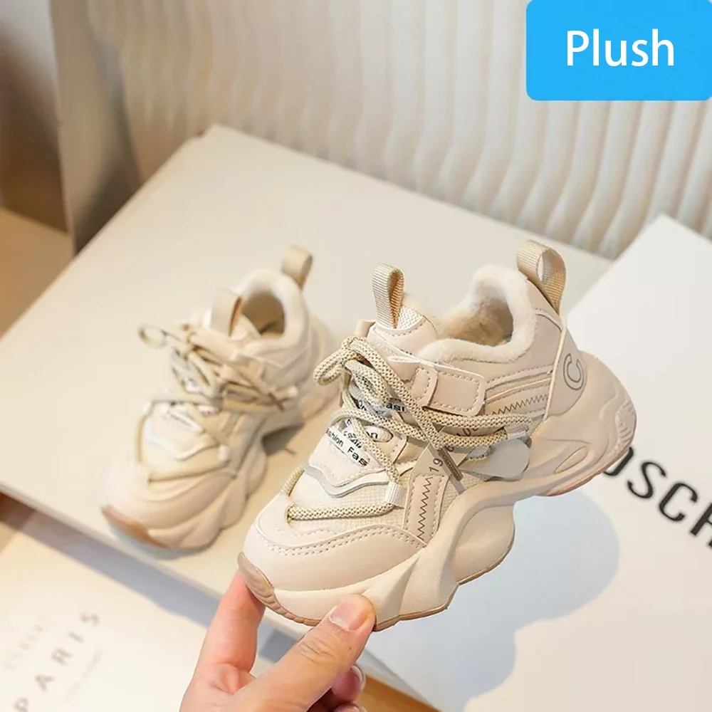

Новые зимне-осенние кроссовки, хлопковая спортивная обувь для девочек, детская плюшевая обувь из искусственной кожи, детские кроссовки для бега для мальчиков и девочек-подростков
