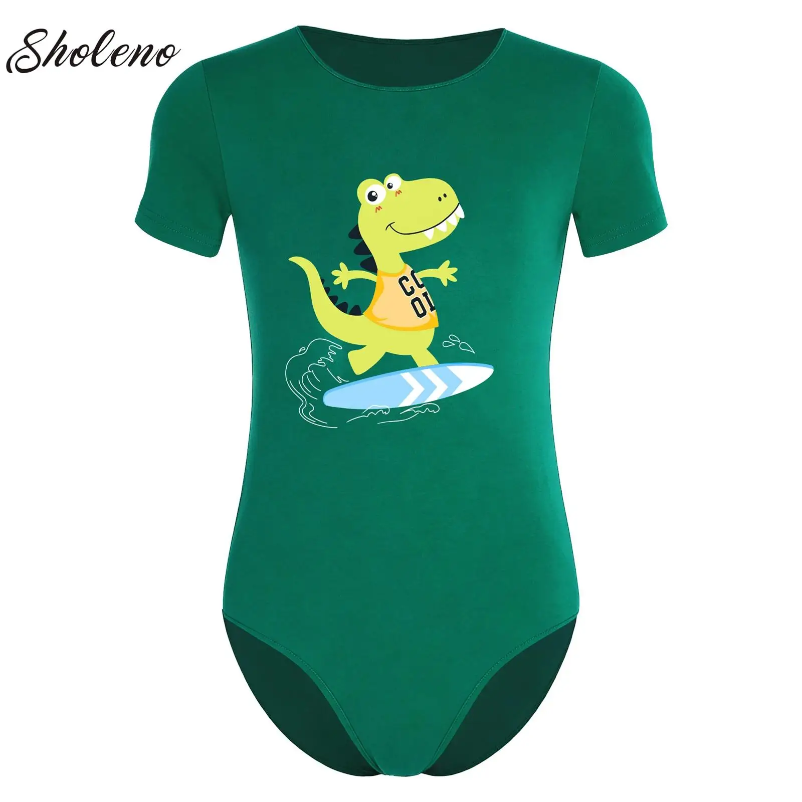Mens Pajamas Bodysuit Sleepwear Cute Dinosaur Print Short Sleeve Leotard Buttoned Crotch Diaper Rompers Pajama Swim Bathing Suit