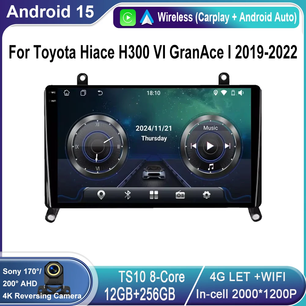 Android 15 For Toyota Hiace H300 VI GranAce I 2019-2022 Car Radio Multimedia Stereo Player GPS Audio Screen DSP