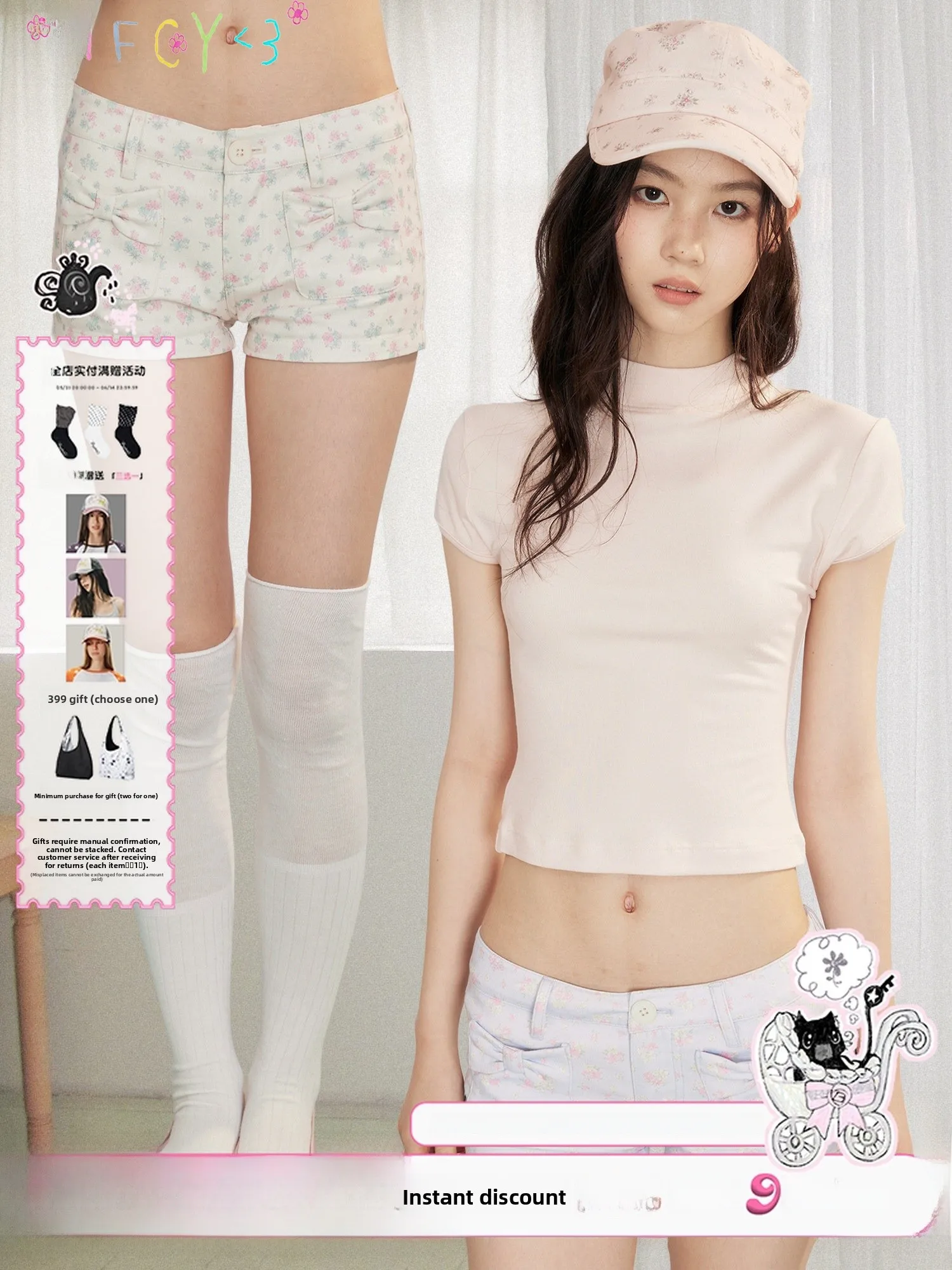 

NECY Floral Print Shorts Women's Knot Pocket Design Casual Low Waist Hot Pants Cotton Summer Fashion Trend