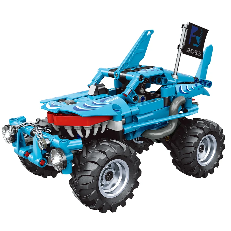 City Pull Back Technical Monster Jam Building Blocks  Max-D Car Giant Toothed Shark Truck Bricks Toys Compatible With 42134