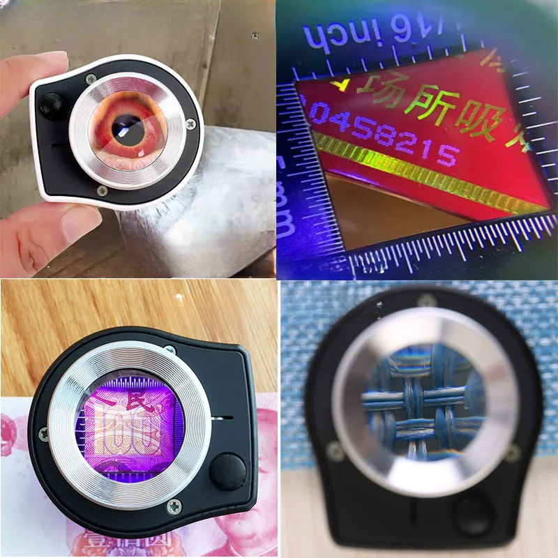 60X double layer Optical Magnifying Glass 395nm UV Light Handheld Magnifier Reading Loupe for money Stamps Jewelry Inspection