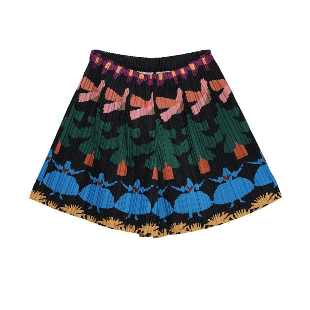 Summer new pleated series elastic waist printed pleated casual shorts for women  streetwear women