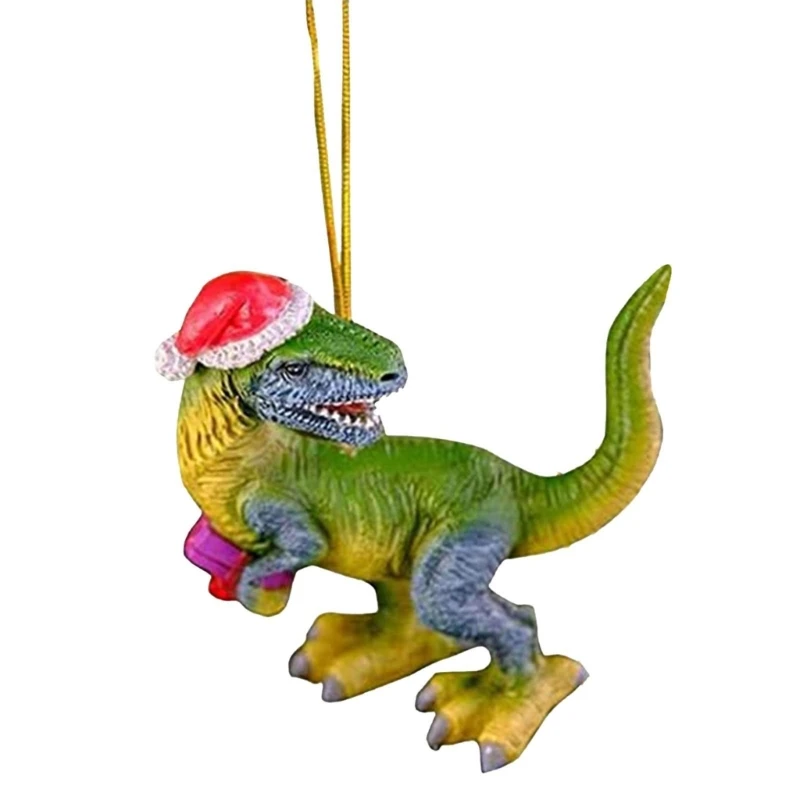Adornos colgantes para árboles Navidad, dinosaurio con sombrero Navidad, regalo para niños