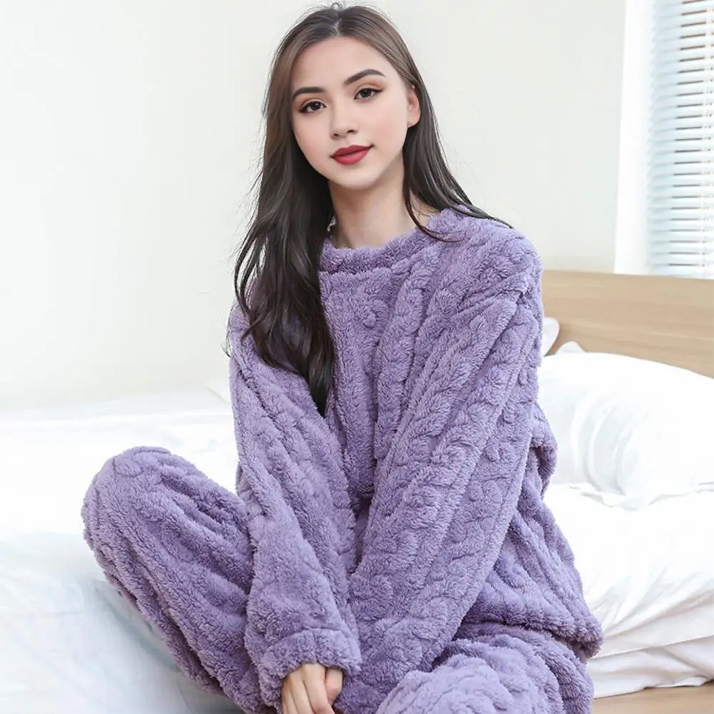 

Warm Winter Pajamas Women’s 2 Piece Pajama Set Soft Fleece Pullover Lounge Sleepwear Warm Ribbed Plush Long Sleeve Matching