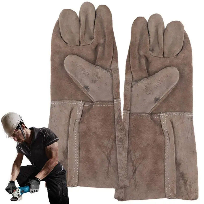 Leather Fireplace Gloves Forge Fireplace Welding Gloves Oil-Proof Waterproof Leather Gardening Work Camping Gloves For