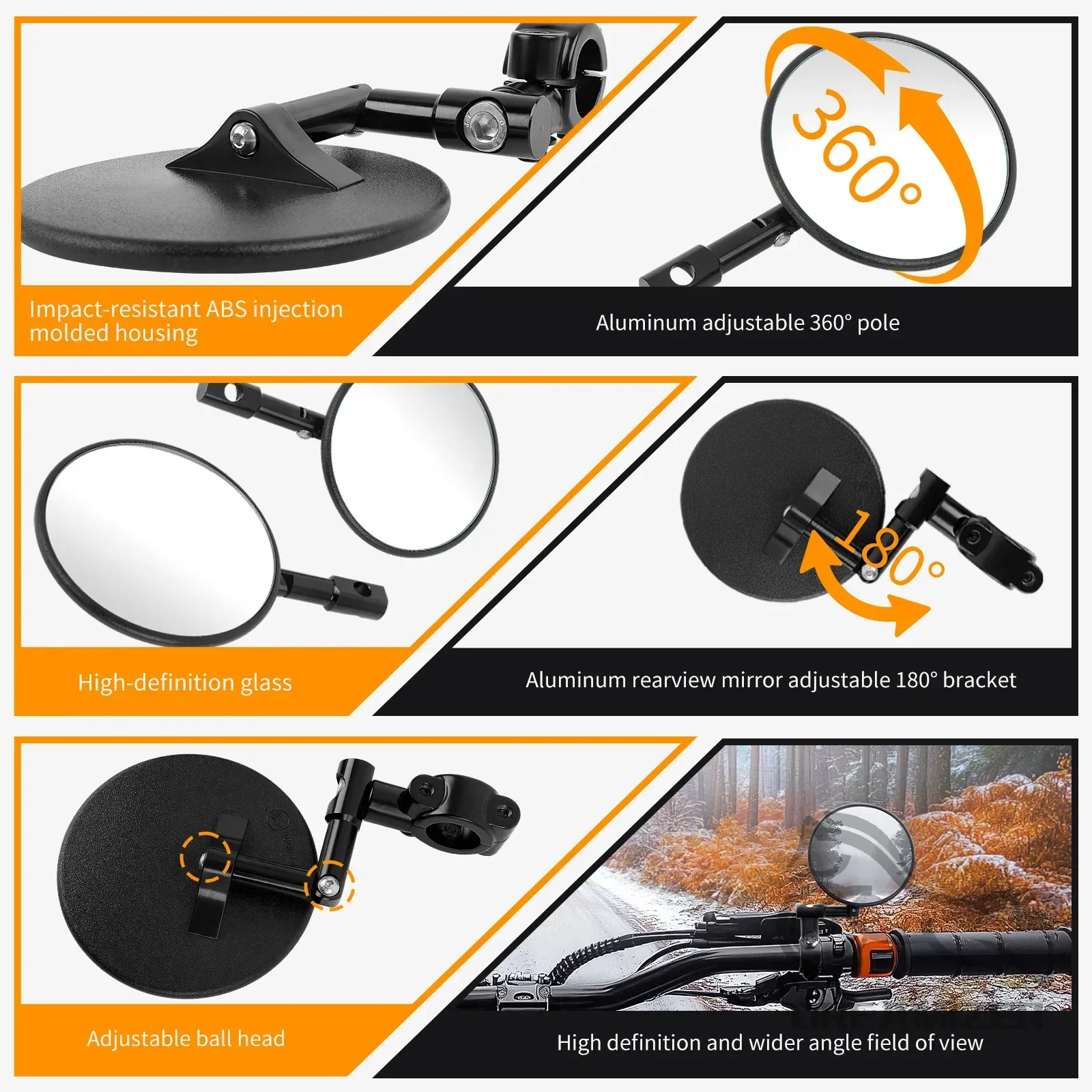 ATV Quad Bike Round  Folding Mirror Reflector for 22-23mm Handlebar Diameter with M8 Bolt For Honda Suzuki Yamaha Surron view 4