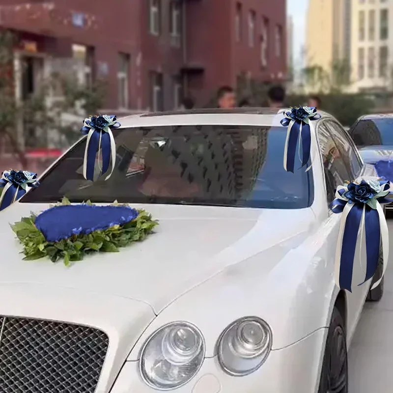 Décoration de rétroviseur de voiture de mariage, 1 pièce, poignée de porte en fleur, nœud décoratif rétro, Simulation de fleur, fleur arrière de chaise de mariage