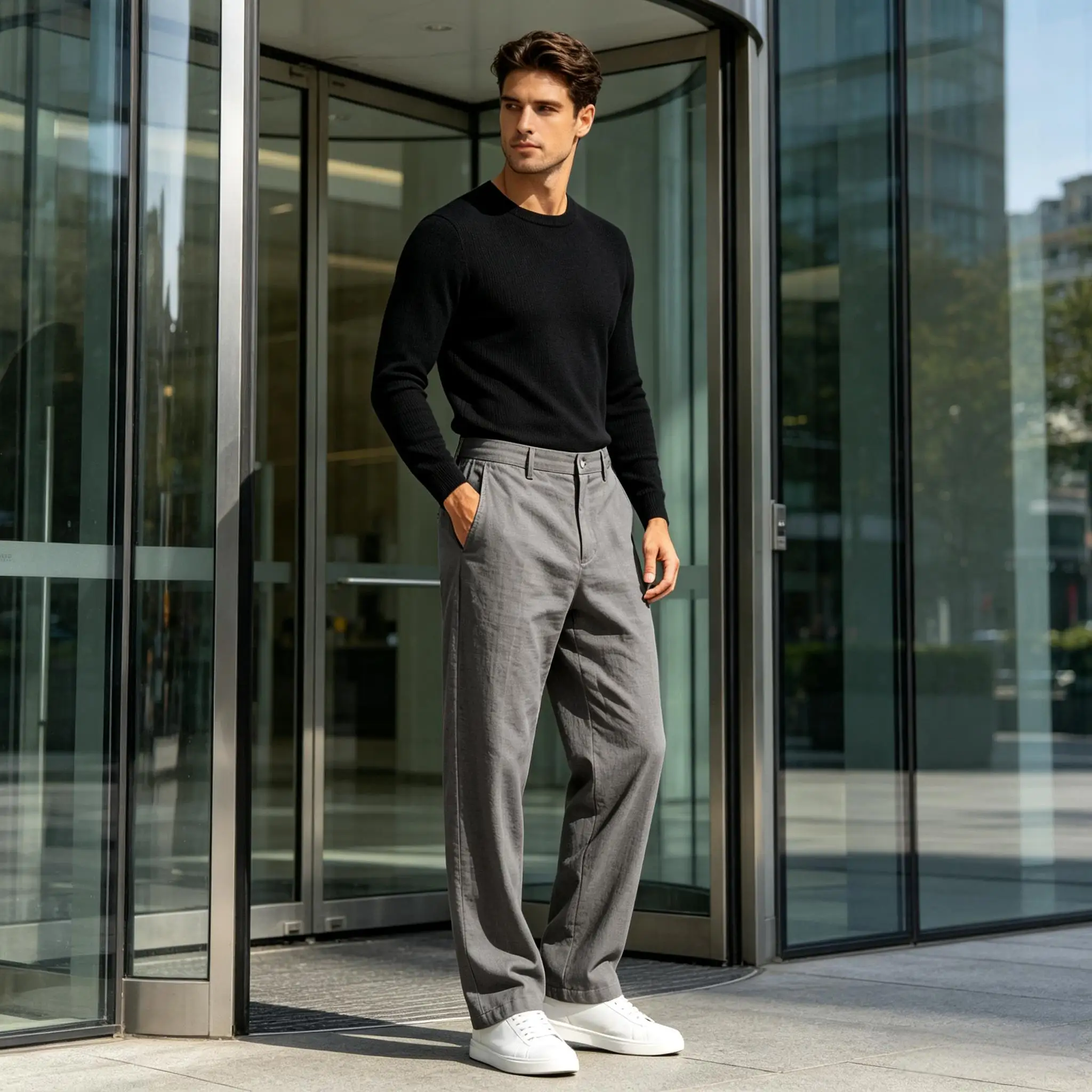 Men High Waist Linen Straight Leg Pants Lightweight Breathable Loose Trousers Beach Commute Vacation Daily Casual Streetwear