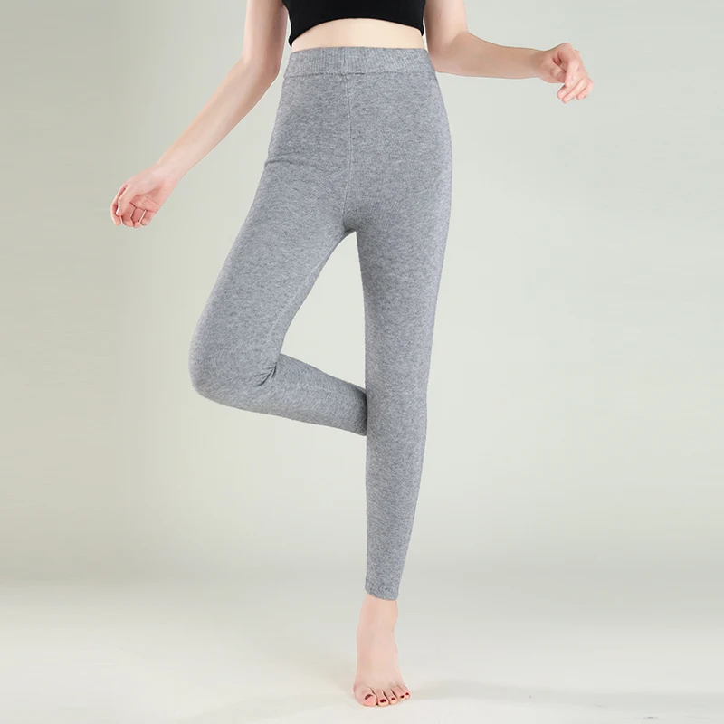 Leggings de lana pura para mujer, pantalones ajustados y cálidos, con pantalones elásticos debajo, otoño e invierno, nuevo