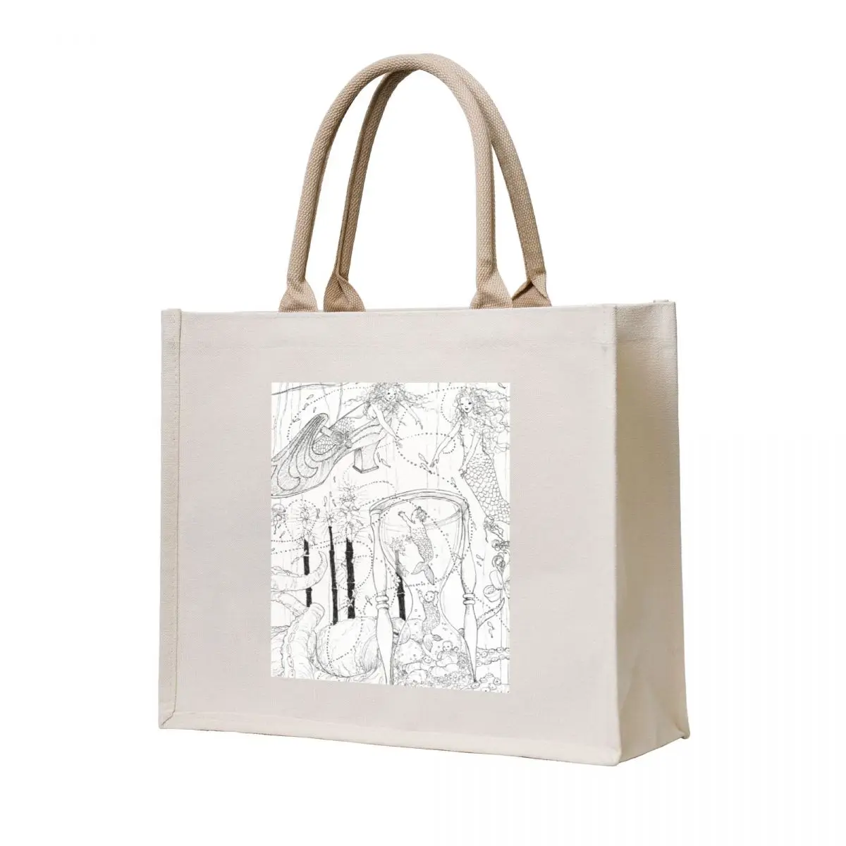 

Close-up of a Shelter-in-Place illustration called 'Jessica. we found your shoe' Tote Bag custom fabric bag