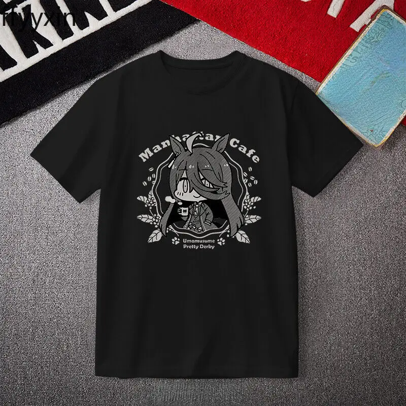 

Umamusume Manhattan Cafe Anime Men Women Black/White Short Sleeve T-shirt Tops