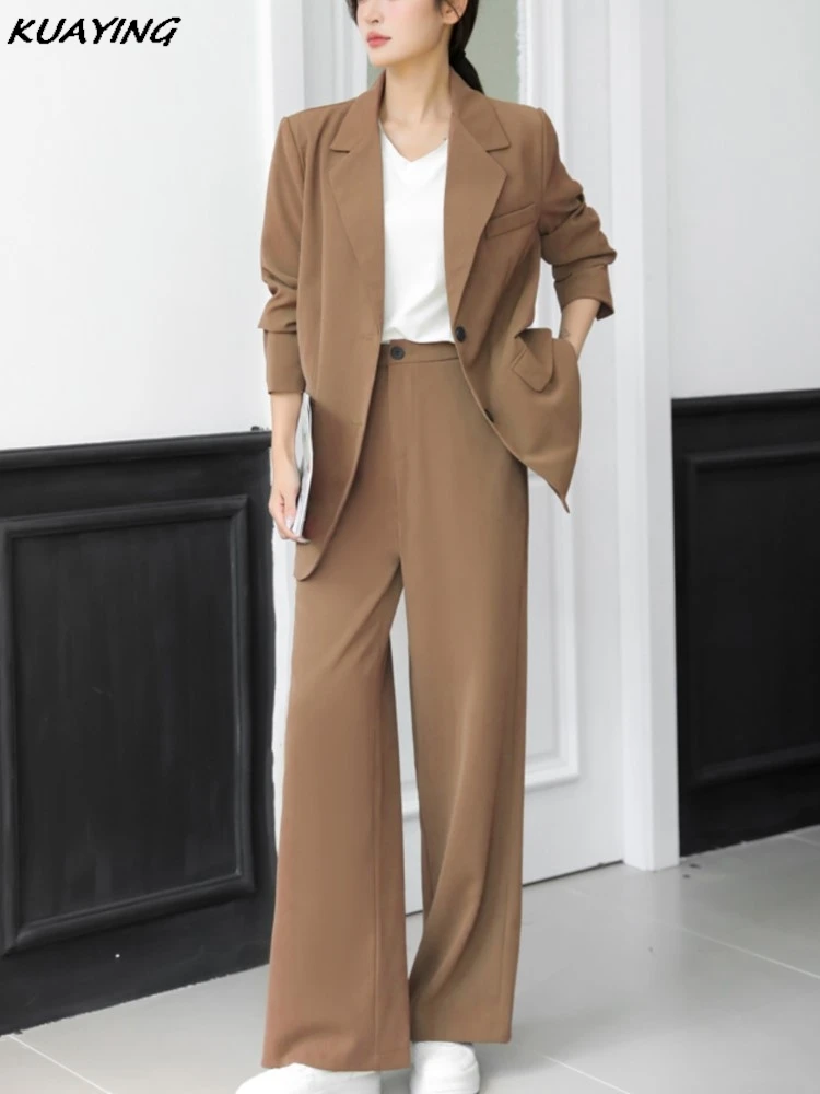 High Quality Office Ladies Pant Suit Solid Color Women Business Blazer Jacket Loose Trouser Female Work Wear Formal Sets Clothes