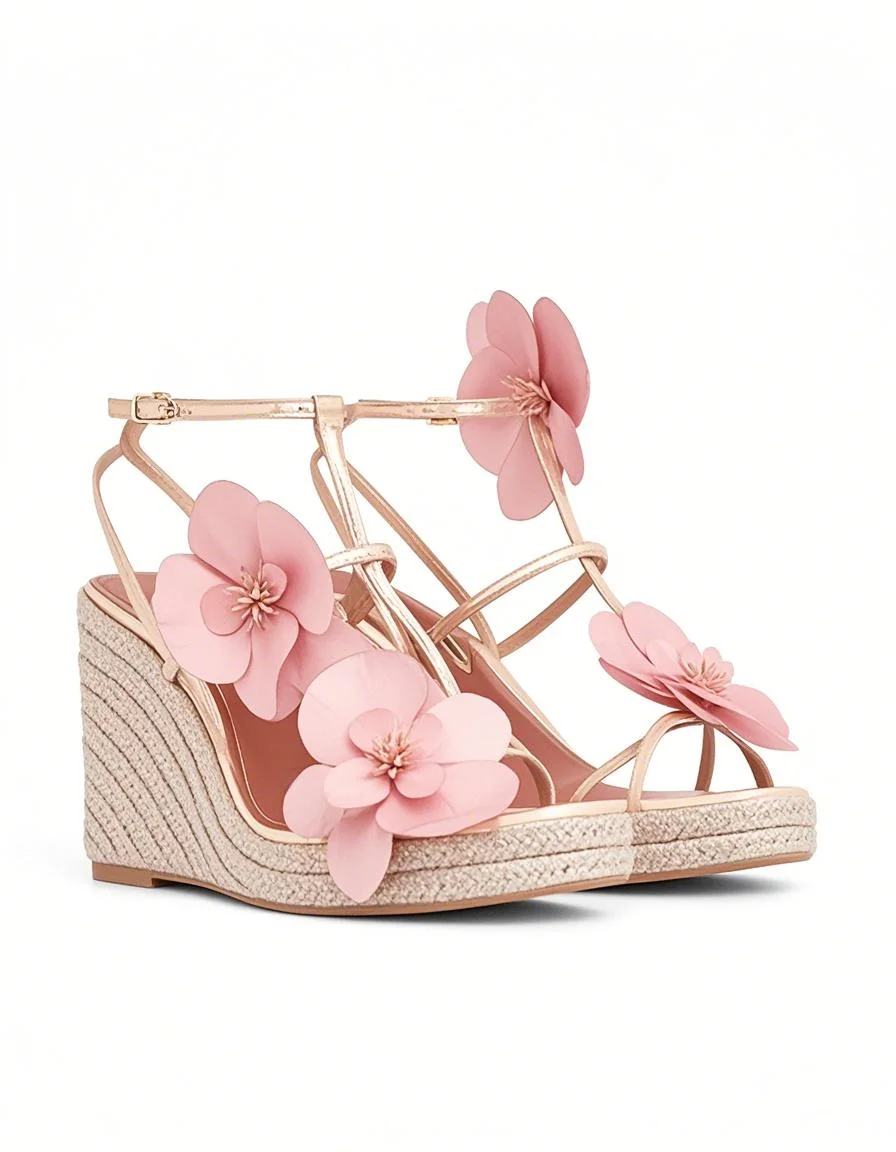 

Босоножки на танкетке и платформе с открытым носком и Т-образным ремешком, модные летние женские модельные туфли 2025 года, золотисто-коричневые новые поступления на заказ