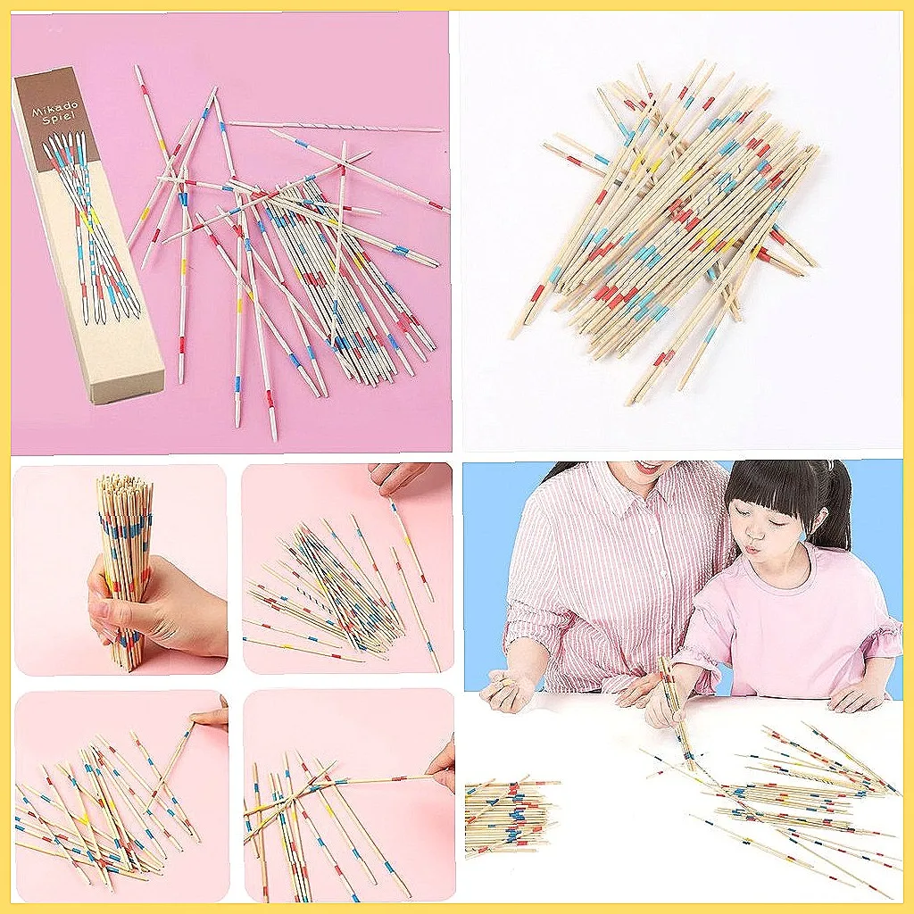 Juego de Palitos de Madera Clásico Mikado - Divertido Juego de Mesa Familiar para Adultos y Niños