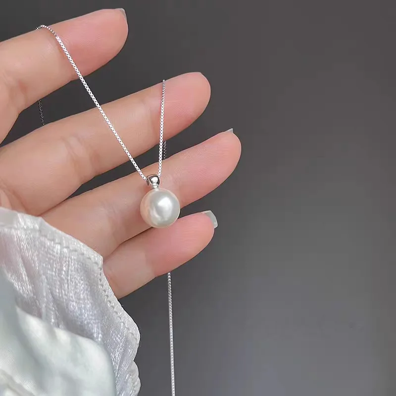 

925 Sterling Silver 8mm Pearl Necklace Elegant Collarbone Chain High-end Pearl Pendant Necklace Exquisite Accessory Jewelry