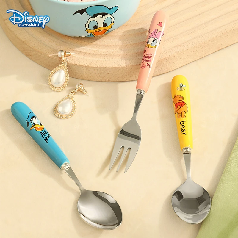 Disney Mickey Minnie Mouse Fork Spoon Kitchen Accessories Cartoon Winnie Fruit Fork Spoon Home Tableware Food Picks Rice Spoon