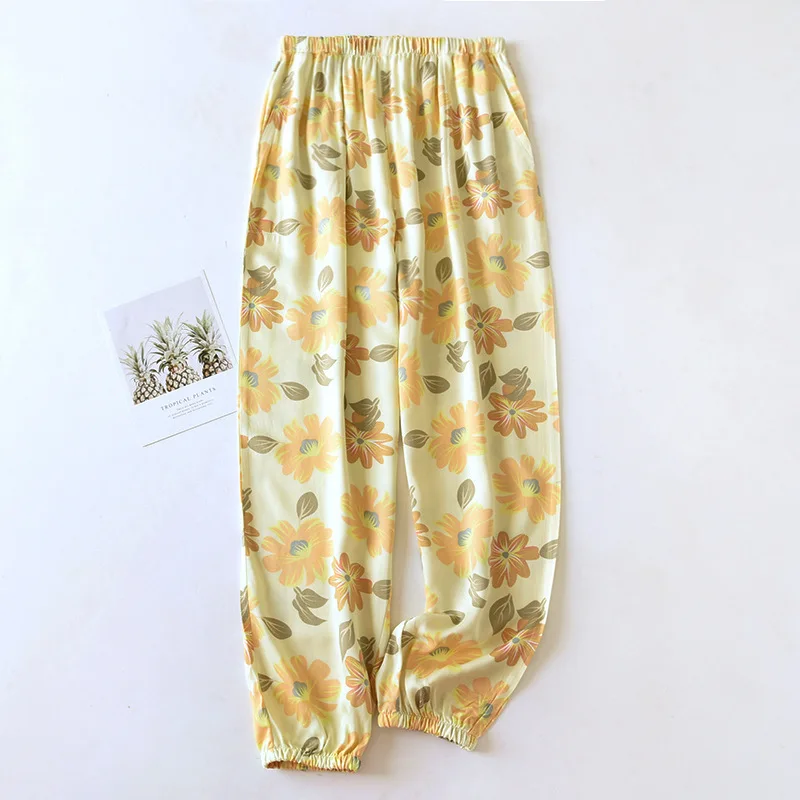 2024 Spring/Summer New Women\'s Sleeping Pants Viscous Fiber Gongsatin Ladies Beach Pants Mosquito Proof Pants Flower Home Pants