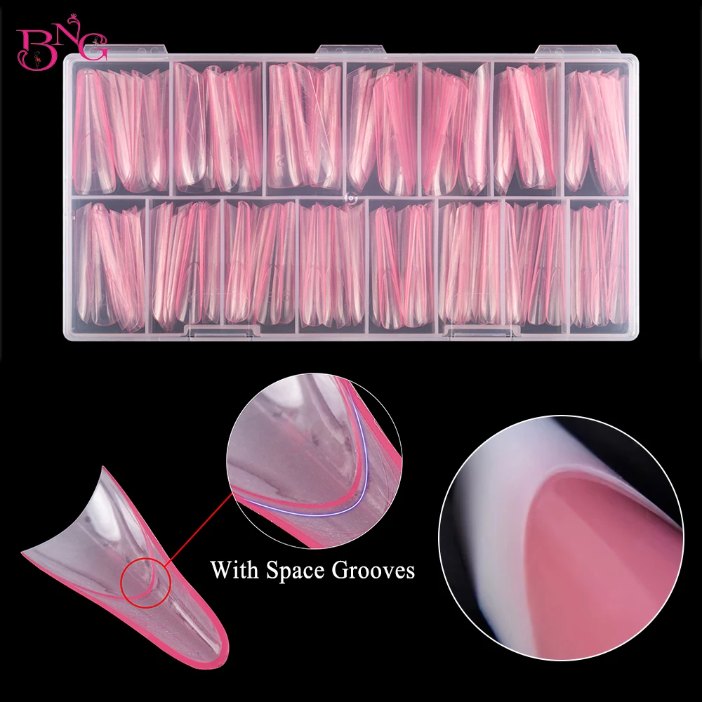 

BNG 150PCS Nail Forms Almond Poly Nail Gel Extension Forms 15 Sizes Dual Forms Special Design for French Manicure 2 Colors